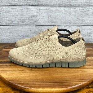 Cole Haan ZeroGrand Stitchlite Oxford Sesame Tan Leaf Green Knit C37895 Sz 10.5